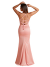 Elegant Spaghetti Strap Boning Mermaid Silky Satin Unique Long Bridesmaid Dresses Side Slit