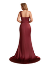 Sexy Soft Satin One Shoulder Mermaid Side Slit Pretty Long Bridesmaid Dresses