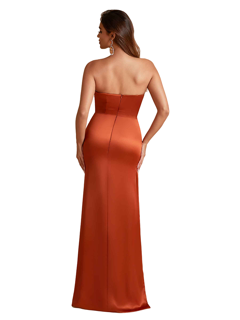 Modern Sweetheart Silky Satin Mermaid Maxi Long Bridesmaid Dresses Side Slit