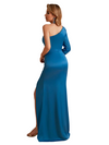 Elegant Mermaid One Sleeve Long Sleeves Side Slit Soft Satin Long Bridesmaid Dresses Online