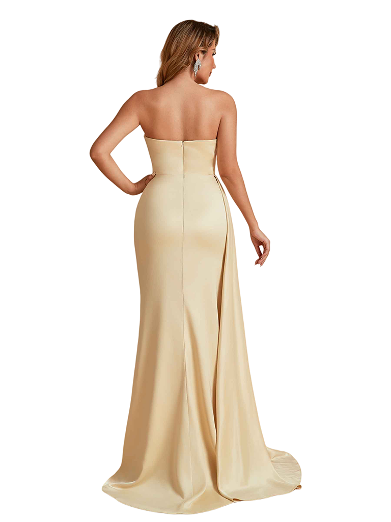 Sexy Asymmetric Soft Satin Mermaid Side Slit Long Bridesmaid Dresses Online