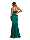 Sexy Spaghetti Straps Side Slit Mermaid Soft Satin Ruched Floor-Length Bridesmaid Dresses