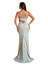 Unique One Shoulder Side Split Mermaid Silky Satin Long Bridesmaid Dresses Online