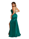 Sexy Mermaid Spaghetti Straps Side Slit Ruched Soft Satin Pretty Long Bridesmaid Dresses