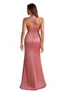 Elegant Mermaid Spaghetti Straps Silky Satin Long Bridesmaid Dresses Online Side Split