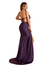 Elegant Mermaid Spaghetti Straps Side Slit Soft Satin Pretty Long Bridesmaid Dresses