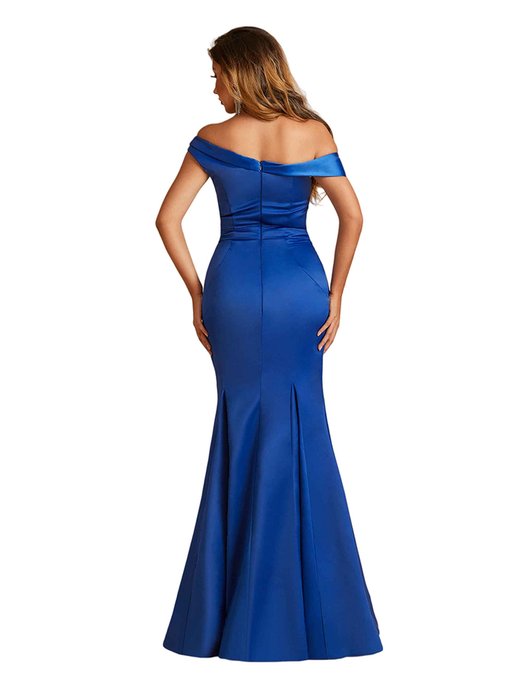 Sexy Silky Satin Asymmetric Off The Shoulder Mermaid Long Bridesmaid Dresses