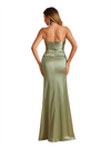 Sexy Mermaid Side Slit Twisted Knot Sweetheart Stretch Satin Floor-Length Bridesmaid Dresses