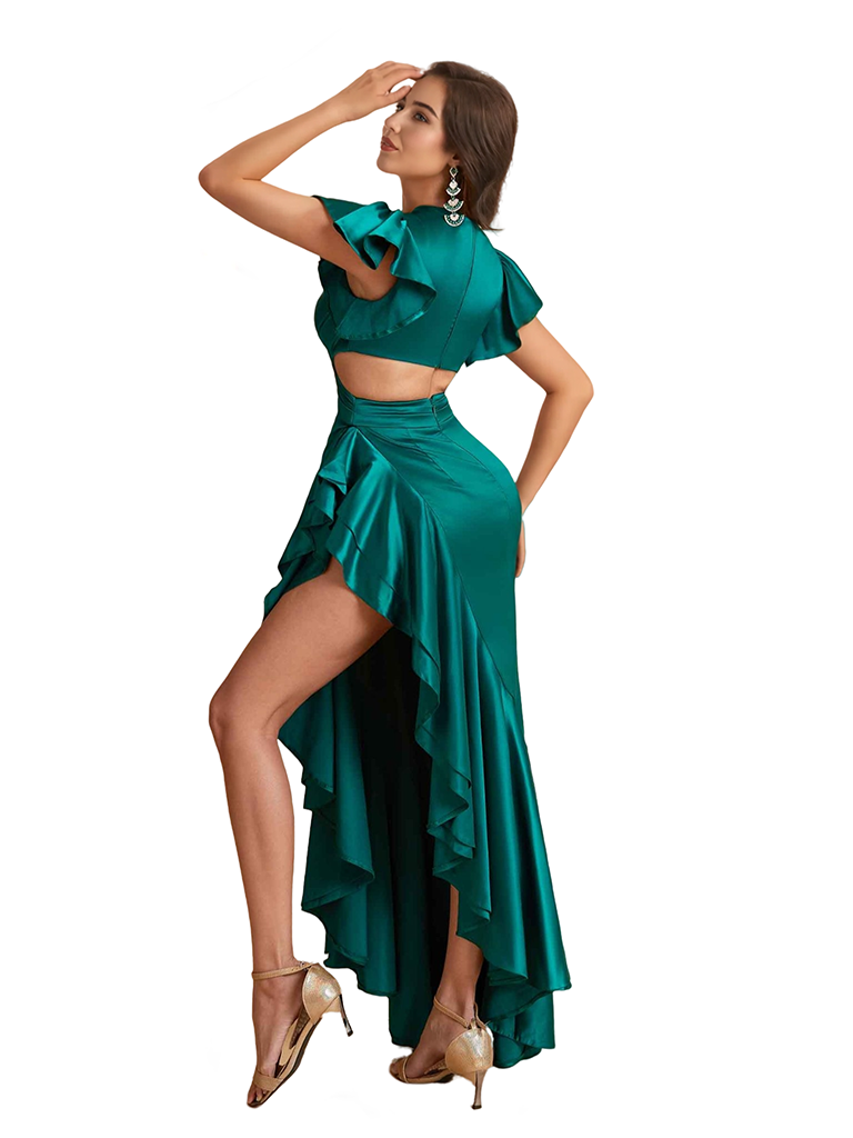 Sexy Cap Sleeves Ruffle Silky Satin Mermaid Side Slit Maxi Bridesmaid Dresses Online