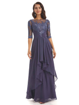 Half Sleeves Appliques Chiffon Elegant Floor-length Mother Of The Bride Dresses