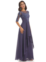 Half Sleeves Appliques Chiffon Elegant Floor-length Mother Of The Bride Dresses