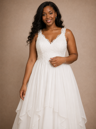 ChicSew Elegant V-Neck Chiffon Sleeveless Ruffled A-Line Maxi Wedding Dress With Applique