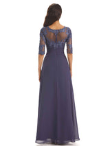 Half Sleeves Appliques Chiffon Elegant Floor-length Mother Of The Bride Dresses