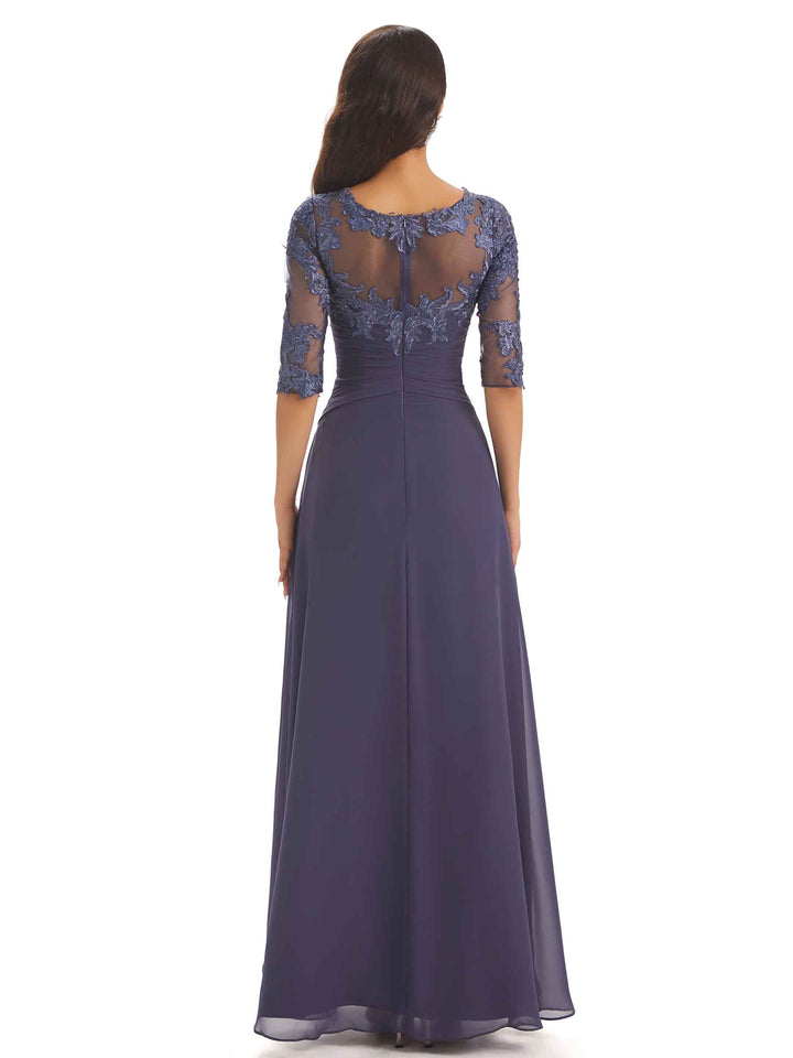Half Sleeves Appliques Chiffon Elegant Floor-length Mother Of The Bride Dresses