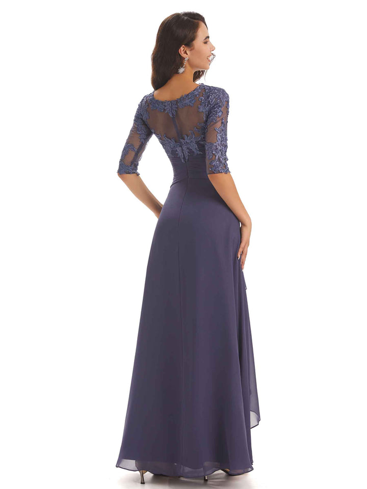 Half Sleeves Appliques Chiffon Elegant Floor-length Mother Of The Bride Dresses