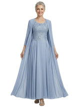 ChicSew Scoop 3/4 Sleeve Chiffon Jacket Lace Applique Bodice Ankle Length Chiffon Fancy Mother of the Bride Dresses