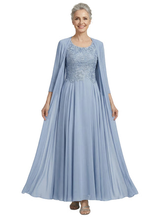ChicSew Scoop 3/4 Sleeve Chiffon Jacket Lace Applique Bodice Ankle Length Chiffon Fancy Mother of the Bride Dresses