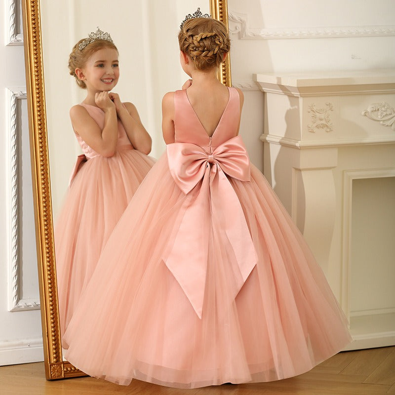 Flower Girls with Bow A-line Princess Gown for Wedding Kids Dress