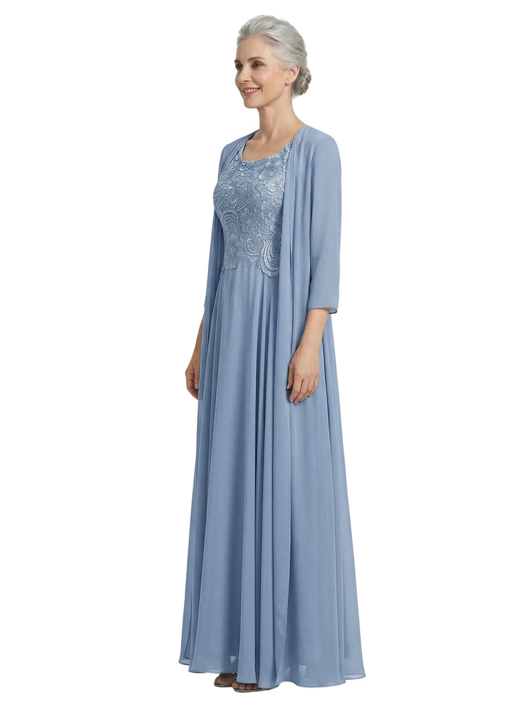 ChicSew Scoop 3/4 Sleeve Chiffon Jacket Lace Applique Bodice Ankle Length Chiffon Fancy Mother of the Bride Dresses