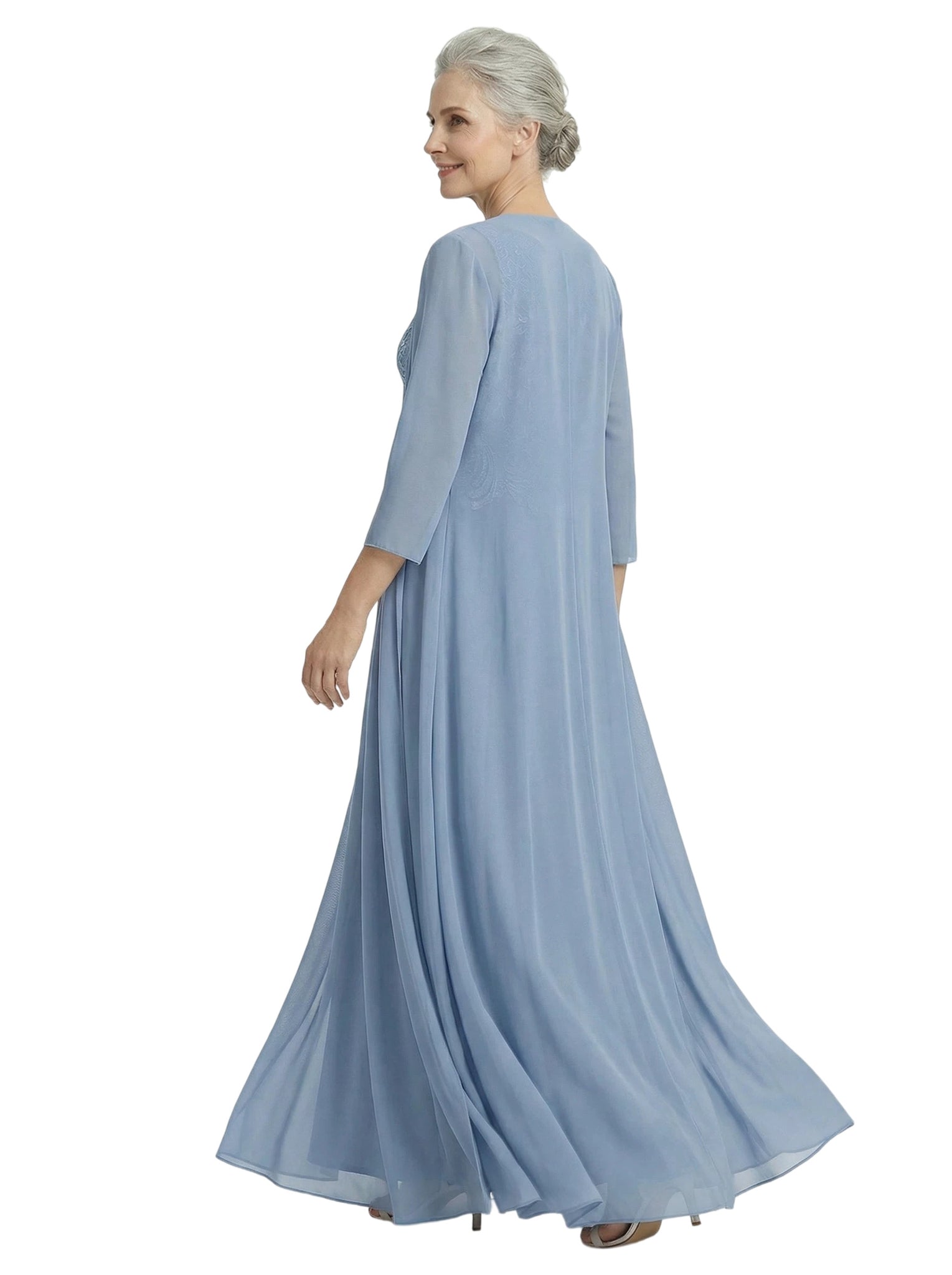 ChicSew Scoop 3/4 Sleeve Chiffon Jacket Lace Applique Bodice Ankle Length Chiffon Fancy Mother of the Bride Dresses