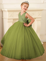 Flower Girls with Bow A-line Princess Gown for Wedding Kids Dress