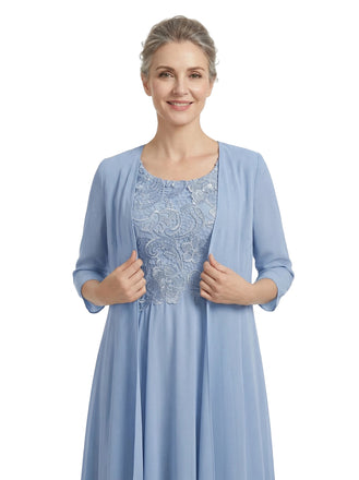 ChicSew Scoop 3/4 Sleeve Chiffon Jacket Lace Applique Bodice Ankle Length Chiffon Fancy Mother of the Bride Dresses