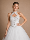 ChicSew Elegant High-Neck A-Line Glitter Tulle Rhinestone Floor-Length Wedding Dress