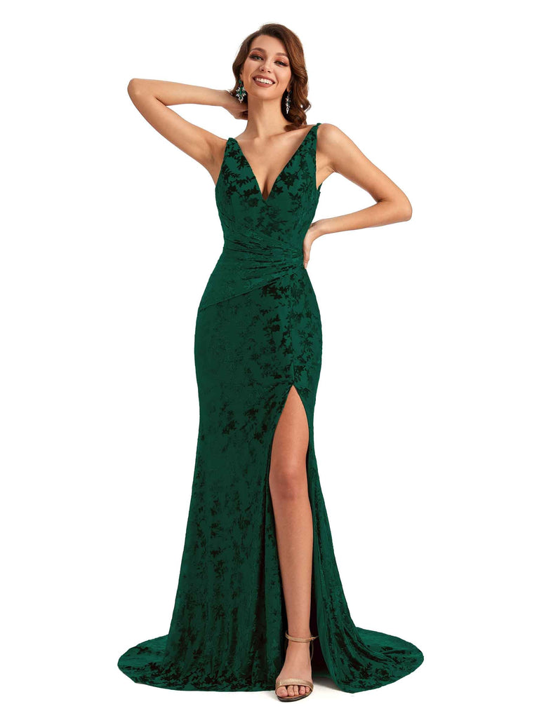 mermaid v neck bridesmaid dress Beautiful Tulle Lace Ivory Mermaid Deep V-neck Long Wedding Dresses, MW520