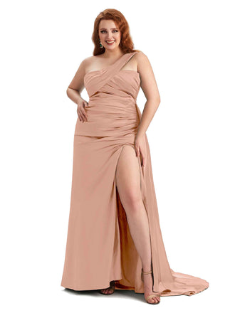 One Shoulder Rose Gold Satin Bridesmaid Gowns