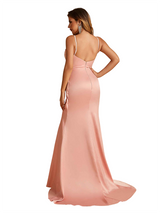 Sexy Silky Satin V-Neck Spaghetti Straps Mermaid Side Slit Long Bridesmaid Dresses