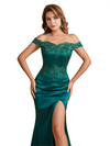 Sexy Silky Satin Lace Off The Shoulder Mermaid Side Slit Long Bridesmaid Dresses Online
