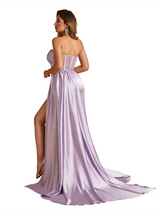 Sexy V-Neck Boning Side Slit Mermaid Soft Satin Zipper Back Long Bridesmaid Dresses