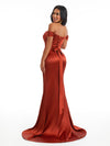 Sexy Off The Shoulder Side Slit Soft Satin Mermaid Lace Up Back Long Bridesmaid Dresses