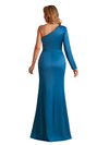Elegant Mermaid One Sleeve Long Sleeves Side Slit Soft Satin Long Bridesmaid Dresses Online