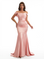 Sexy Off The Shoulder Ruched Mermaid Soft Satin Long Formal Dresses Online