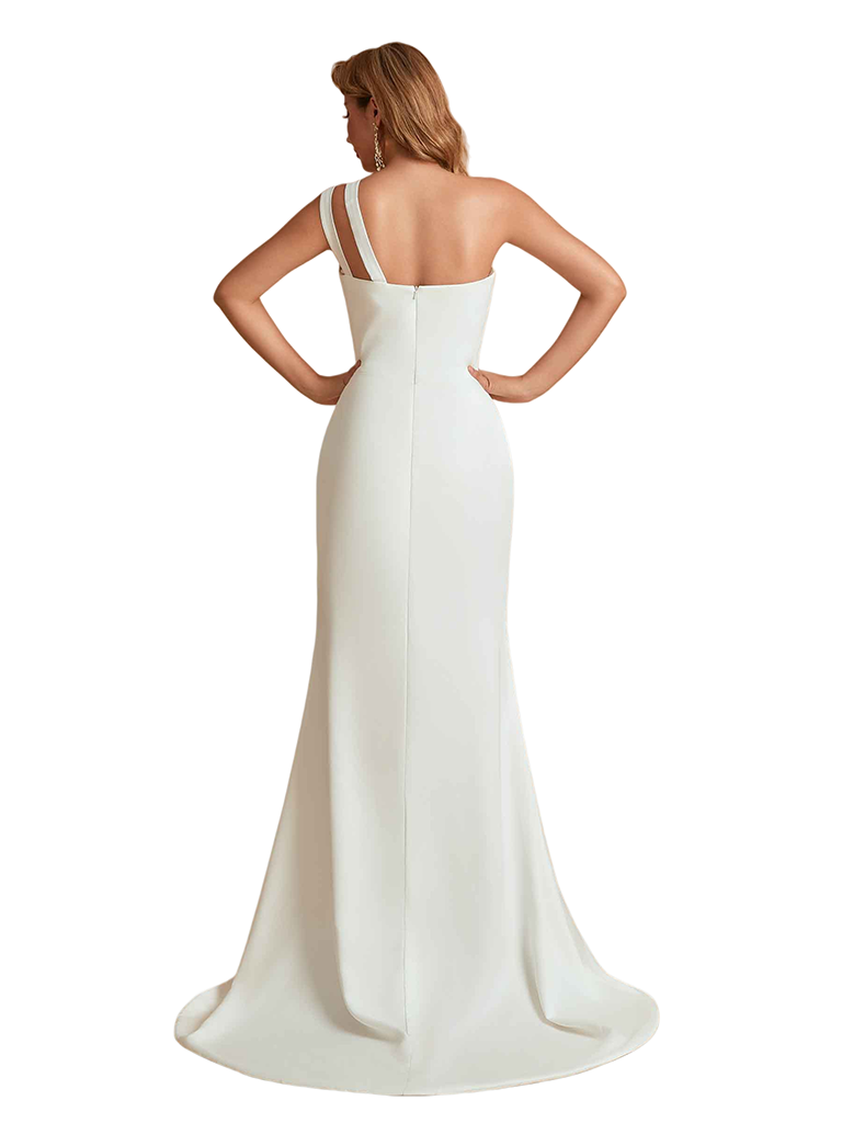 Elegant One Shoulder Soft Satin Mermaid Pretty Long Bridesmaid Dresses Online