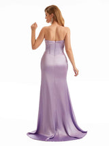 Strapless Stretchy Black Satin Bridesmaid Dresses