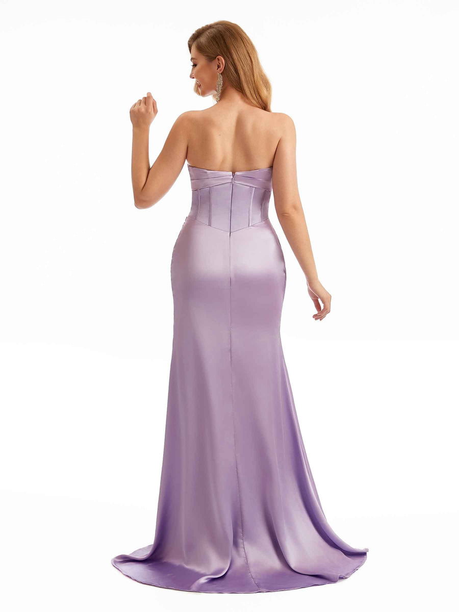 Strapless Sweetheart Satin Bridesmaid Dresses Boho Overlay