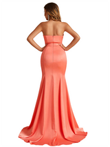Sexy Strapless Sweetheart Mermaid Soft Satin Pretty Long Bridesmaid Dresses