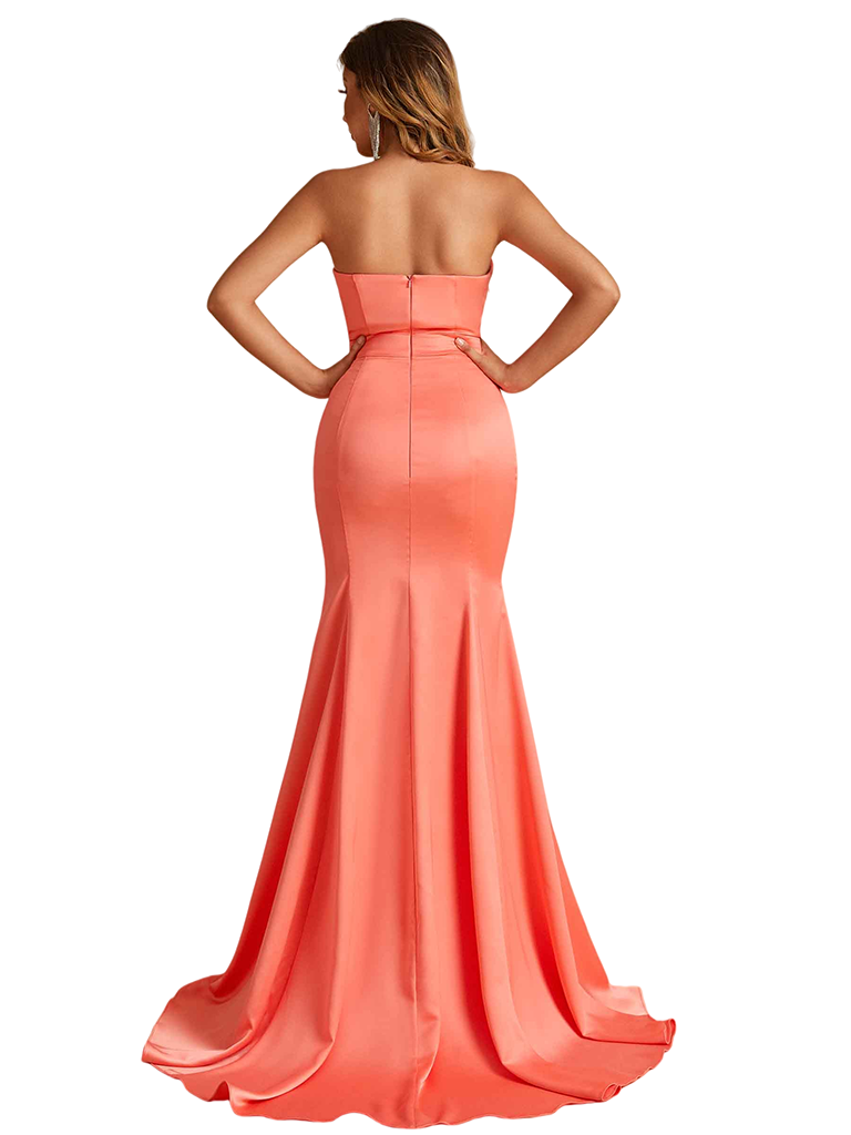 Sexy Strapless Sweetheart Mermaid Soft Satin Pretty Long Bridesmaid Dresses