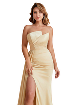 Sexy Asymmetric Soft Satin Mermaid Side Slit Long Bridesmaid Dresses Online