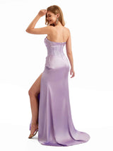 Strapless Stretchy Champagne Satin Bridesmaid Dresses
