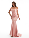 Sexy Off The Shoulder Ruched Mermaid Soft Satin Long Formal Dresses Online