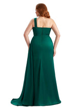 Plus Size One Shoulder Sexy Side Slit Mermaid Soft Satin Long Bridesmaid Gowns