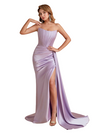 Sexy Soft Satin Sweetheart Mermaid Side Slit Ruched Long Bridesmaid Dresses