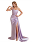 Sexy Soft Satin Sweetheart Mermaid Side Slit Ruched Long Bridesmaid Dresses