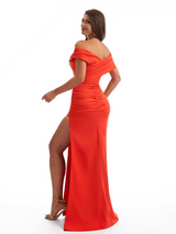 Sexy Off The Shoulder Mermaid Side Slit Stretchy Crepe Long Bridesmaid Dresses