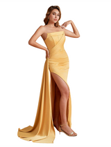 Sexy Sweetheart Soft Satin Mermaid Side Slit Long Bridesmaid Dresses Online