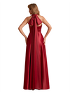 Elegant Soft Satin Convertible A-Line Side Slit Unique Long Bridesmaid Dresses