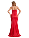 Elegant Silky Satin Sweetheart Mermaid Boning Side Slit Ruched Long Bridesmaid Dresses Online